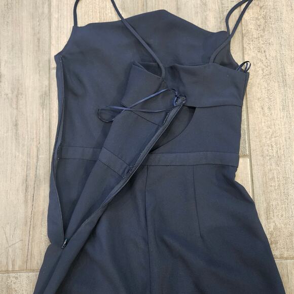 Likely Jumpsuit Women Size 4 Pasha Cropped Ruffle Flare Leg Spaghetti Strap Navy - Picture 10 of 14